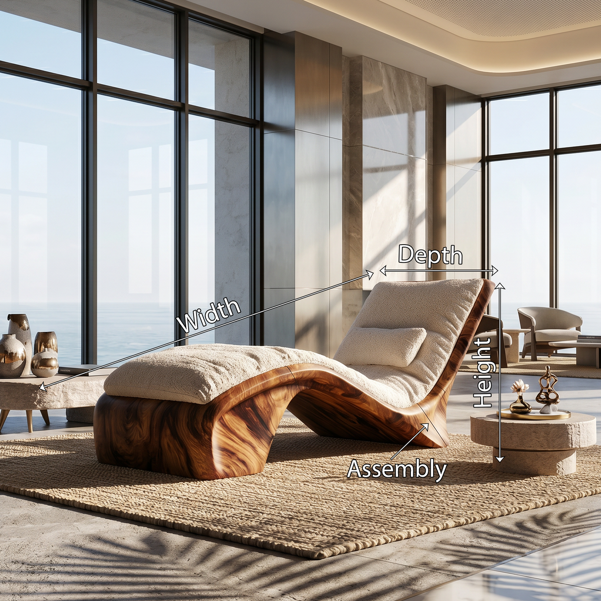 Sculptural Wood Chaise Lounge Coastal Modern Oceanfront Residence