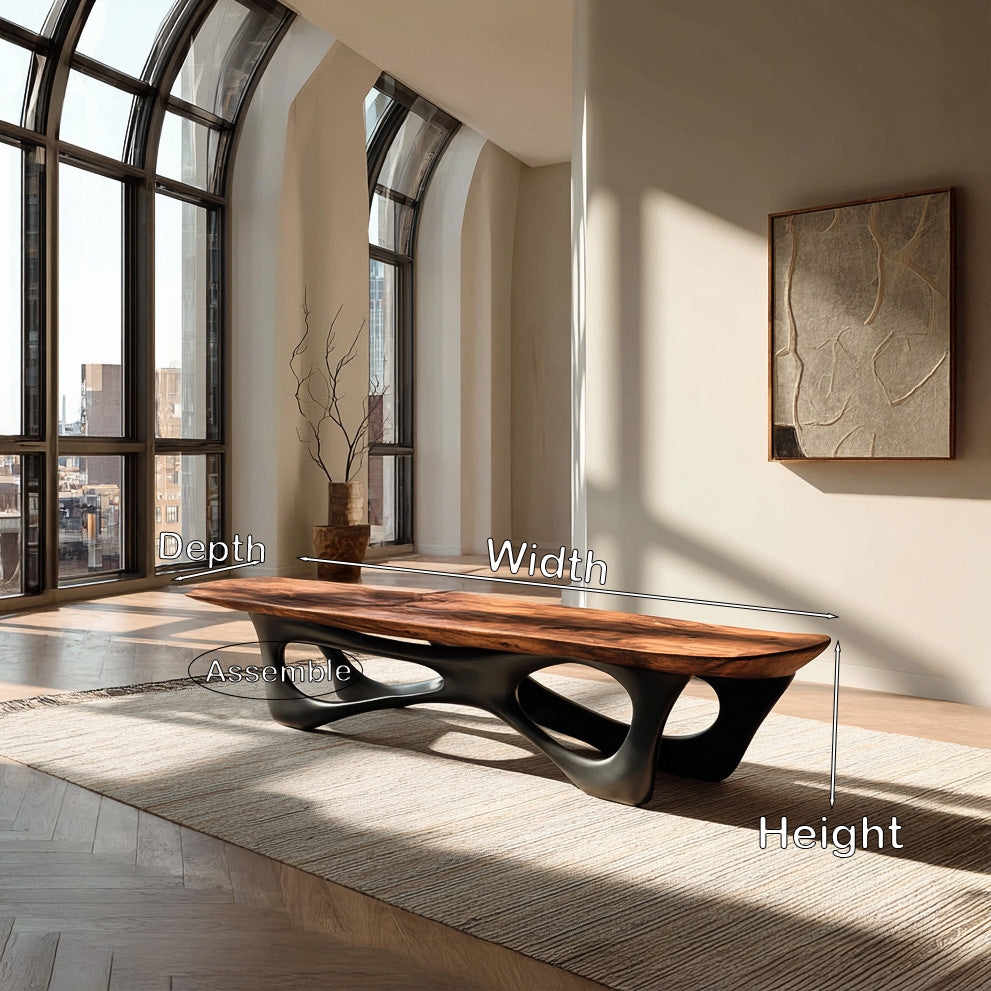 Curved Wooden Statement Bench For Modern Apartment