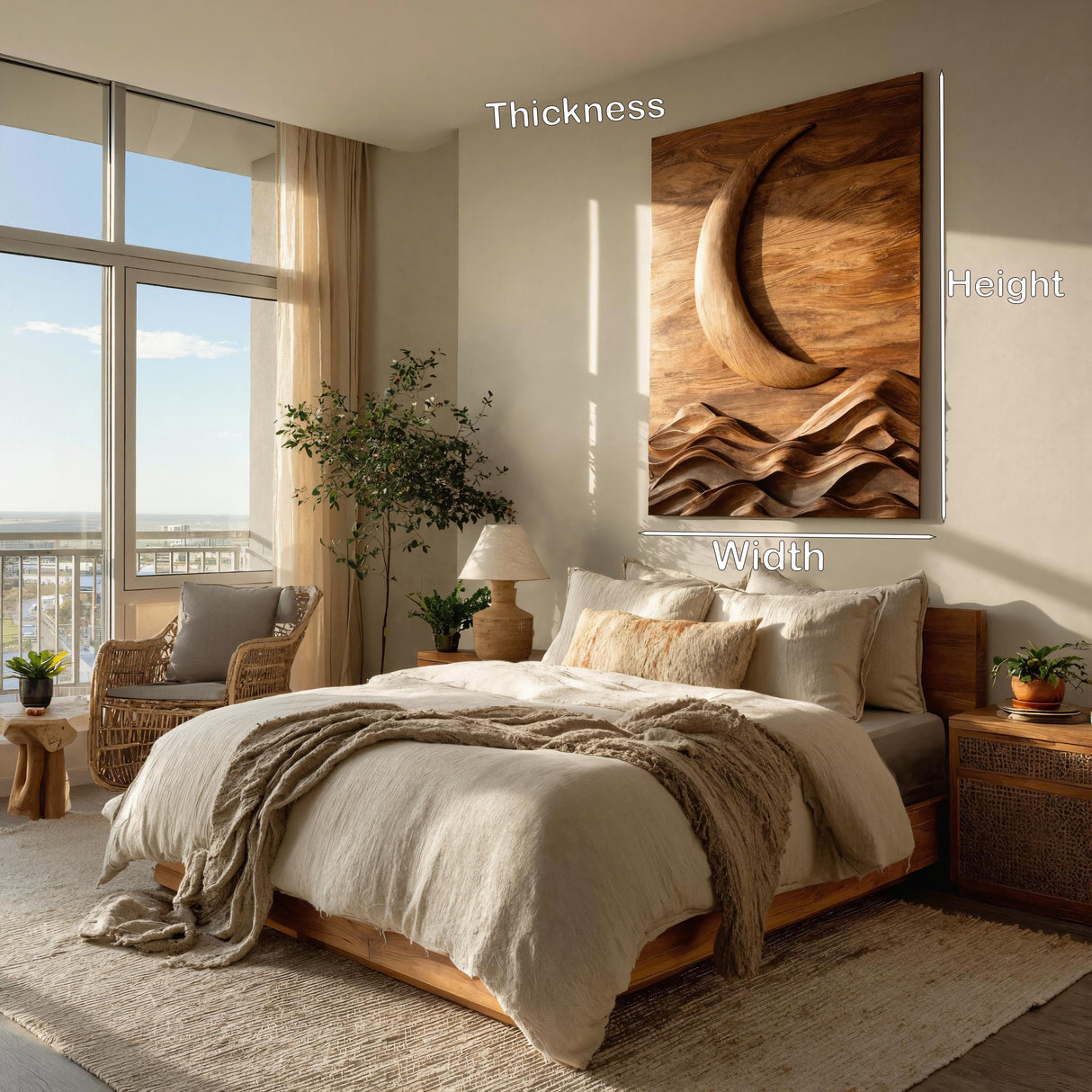 Large Crescent Moon Wood Wall Art For Bedroom
