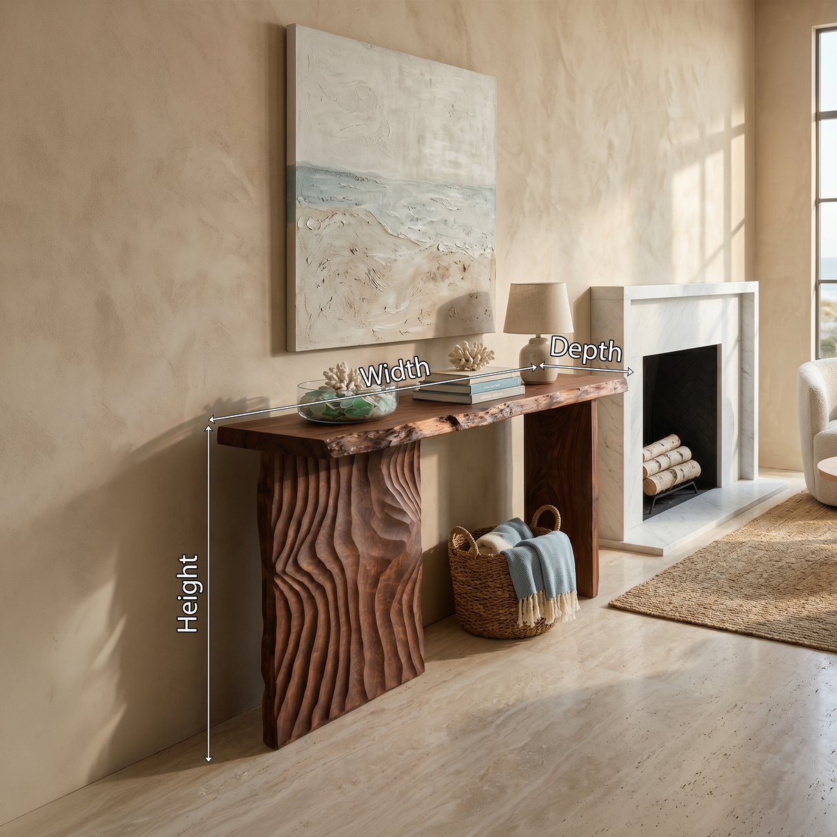 Contemporary Textured Edge Console Table For Open Foyer