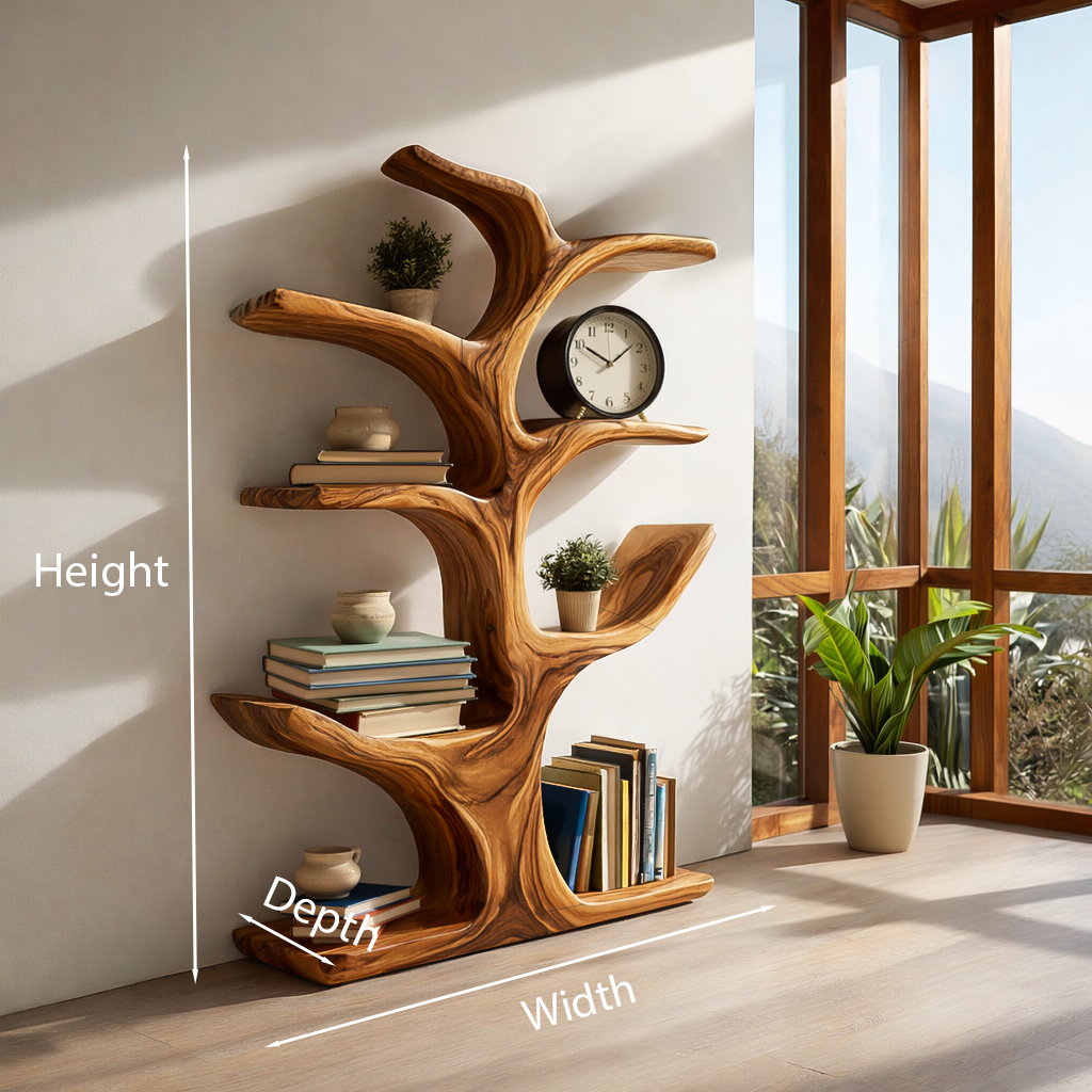 Contemporary Wood Bookshelf Sculptural Curved Design For Living Room
