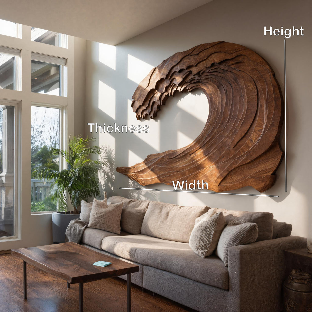 Organic Carved Wave Wall Art Above Sofa For Living Room