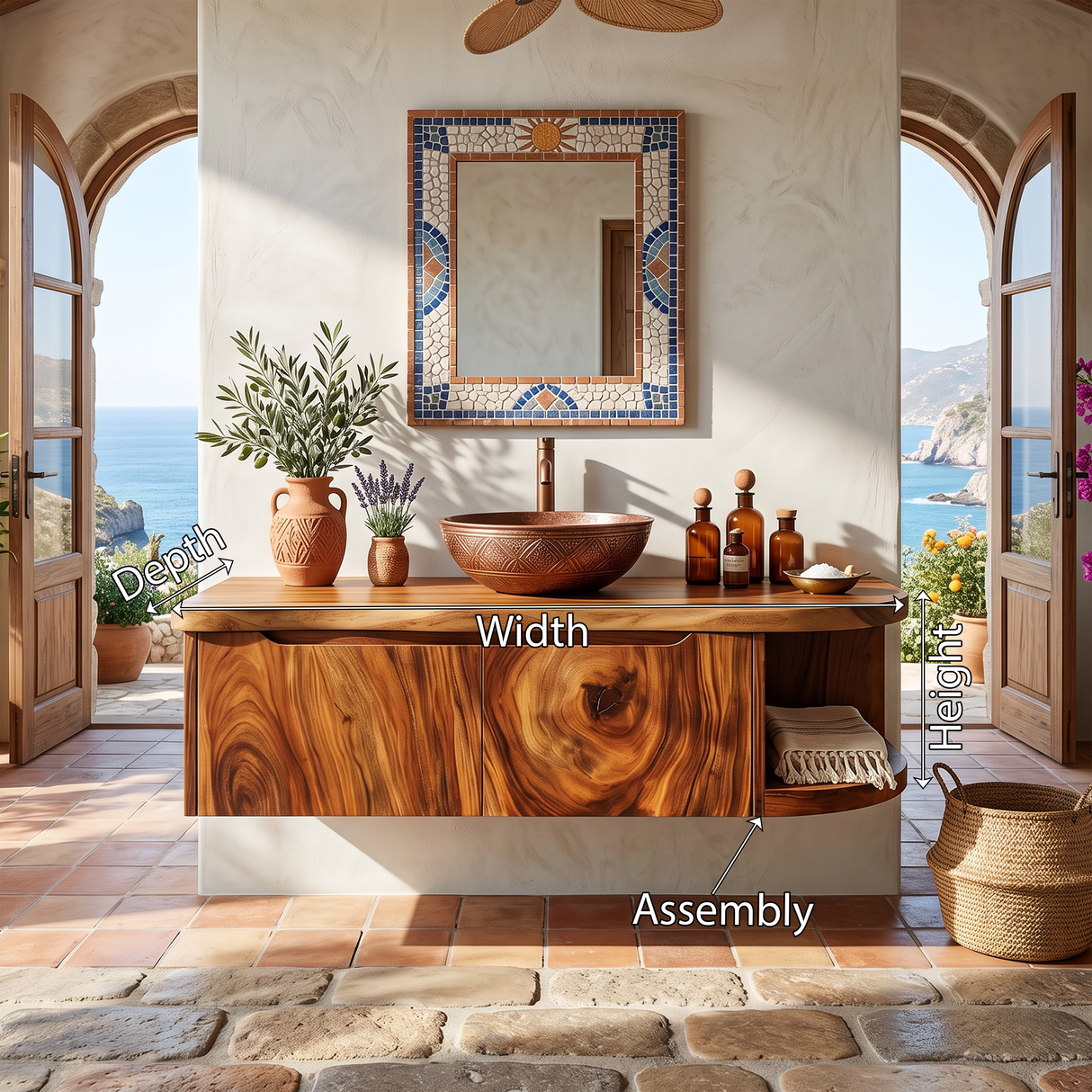 Mediterranean Contemporary Vanity Cabinet Coastal Villa