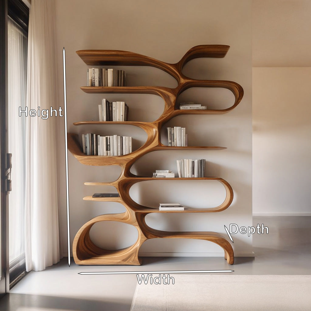 Sculptural Wooden Bookcase For Modern Living Room Storage