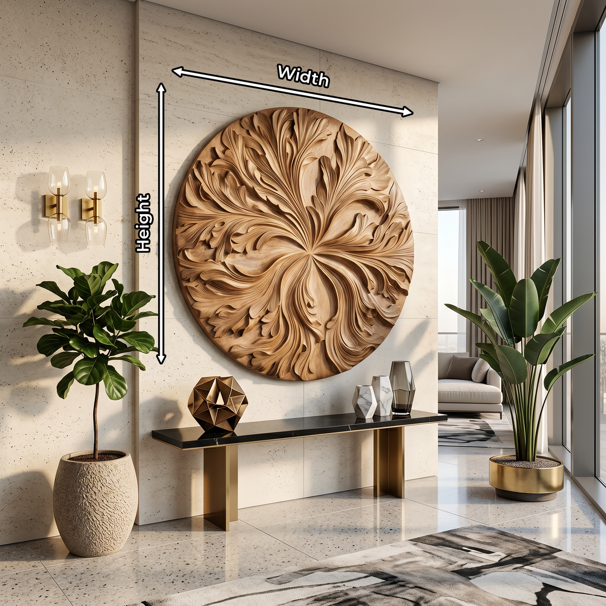 Round Wood Wall Decor With Floral Texture For Foyer