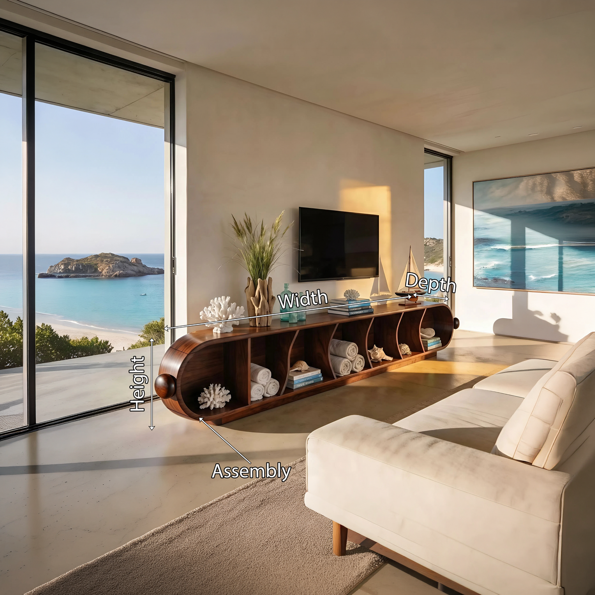 Contemporary Sculptural TV Stand For Penthouse Living Room