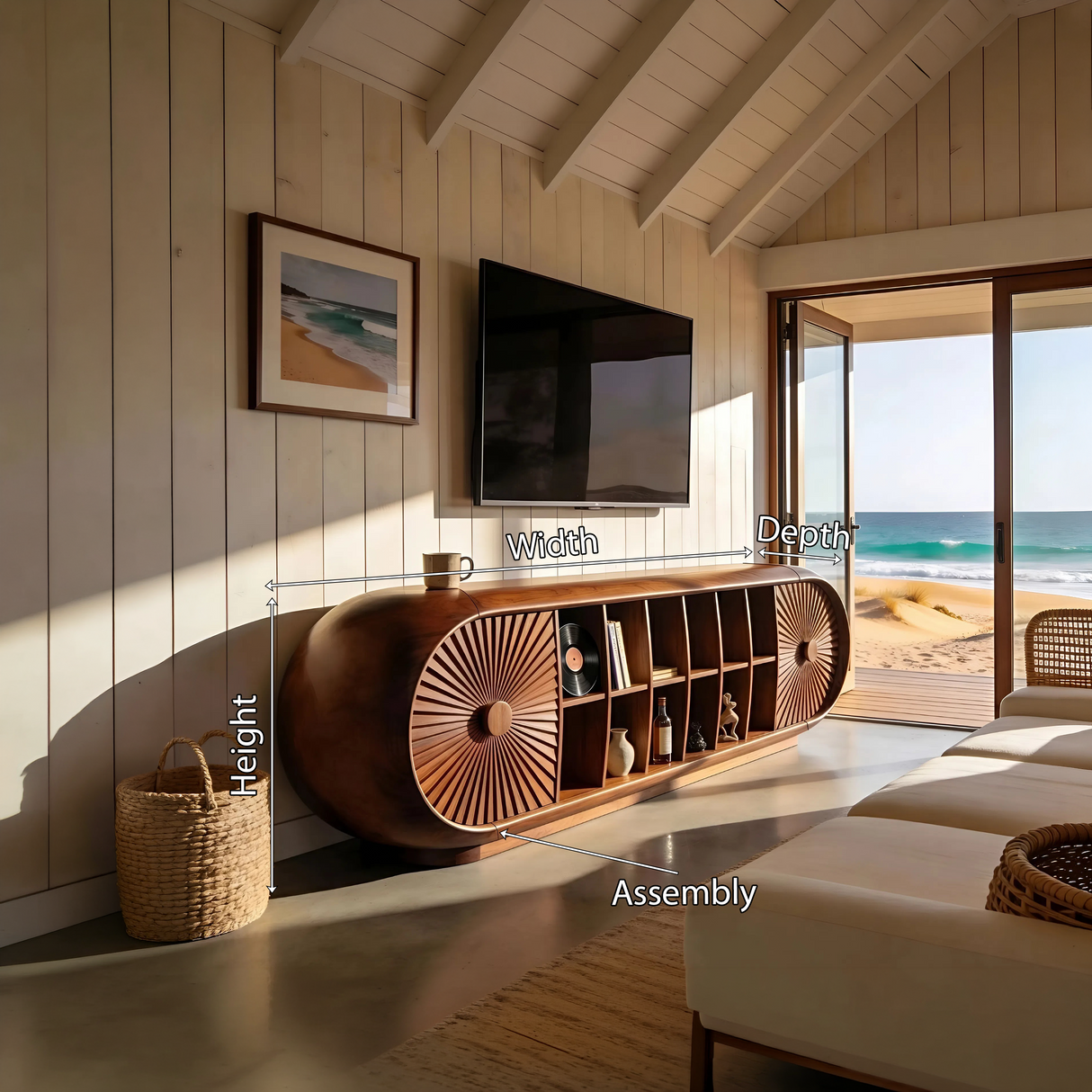 Scandinavian Organic TV Cabinet For Coastal Interior Space