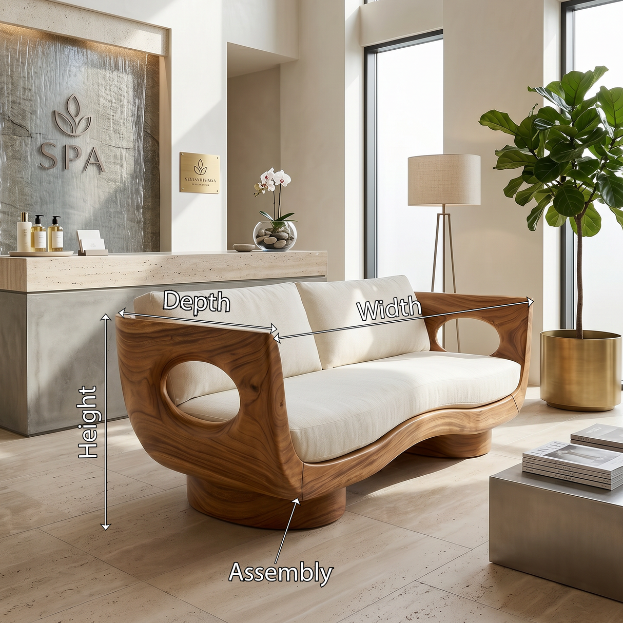 Modern Wooden Sofa Spa Reception Lounge