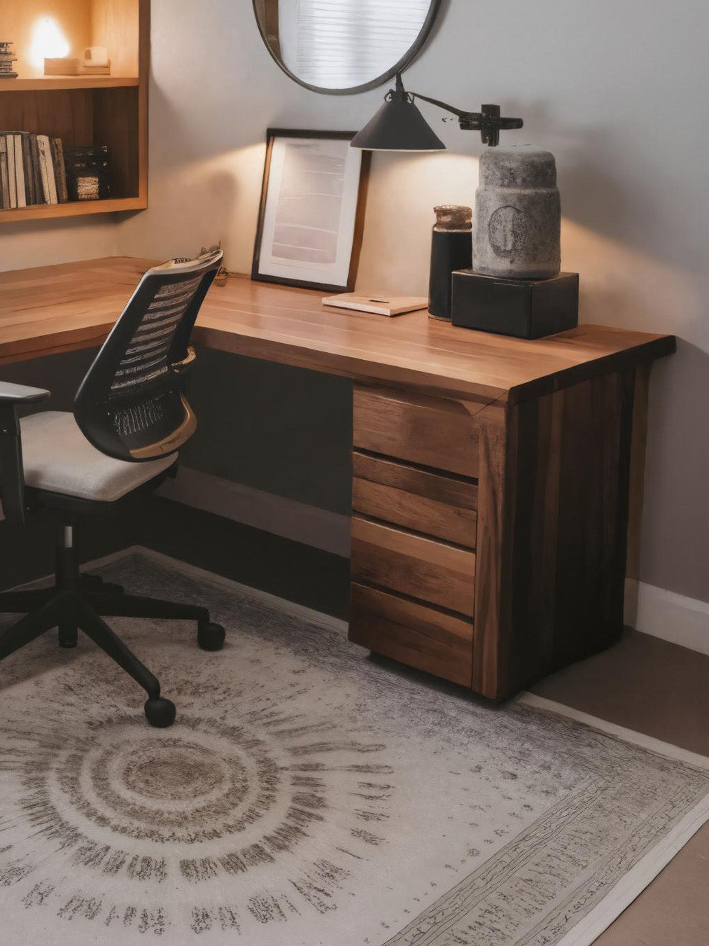 Modern L Shaped Desk with Drawers For Home Office