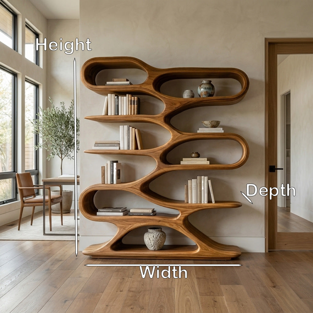 Organic Sculptural Wood Bookcase For Living Room Decor