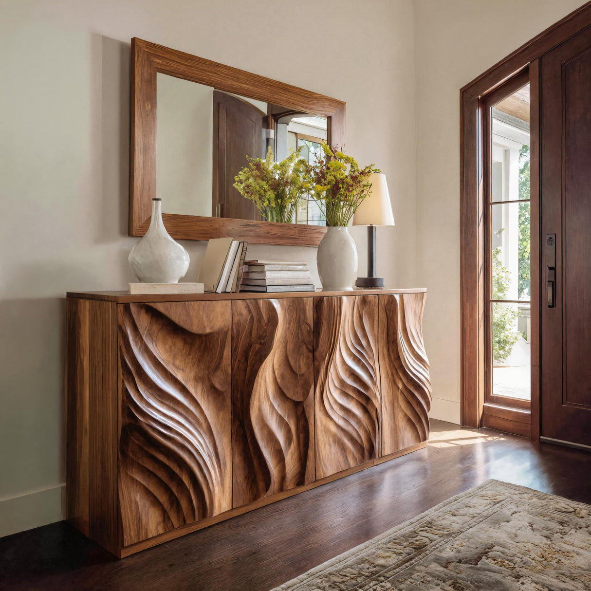 Luxury Credenza Sculpted Door Storage Furniture For Living