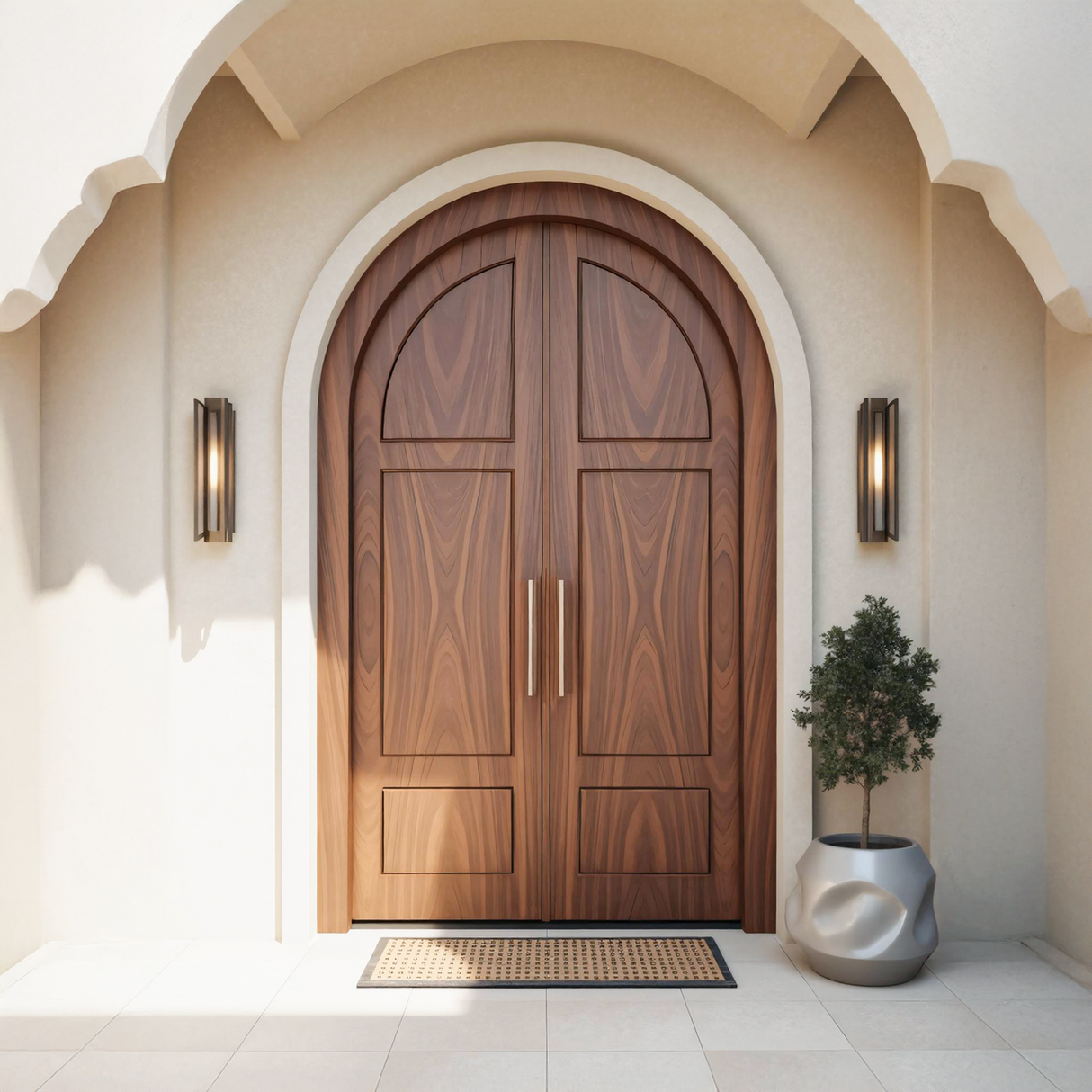Rustic Arched Double Front Door For Villa Or Farmhouse