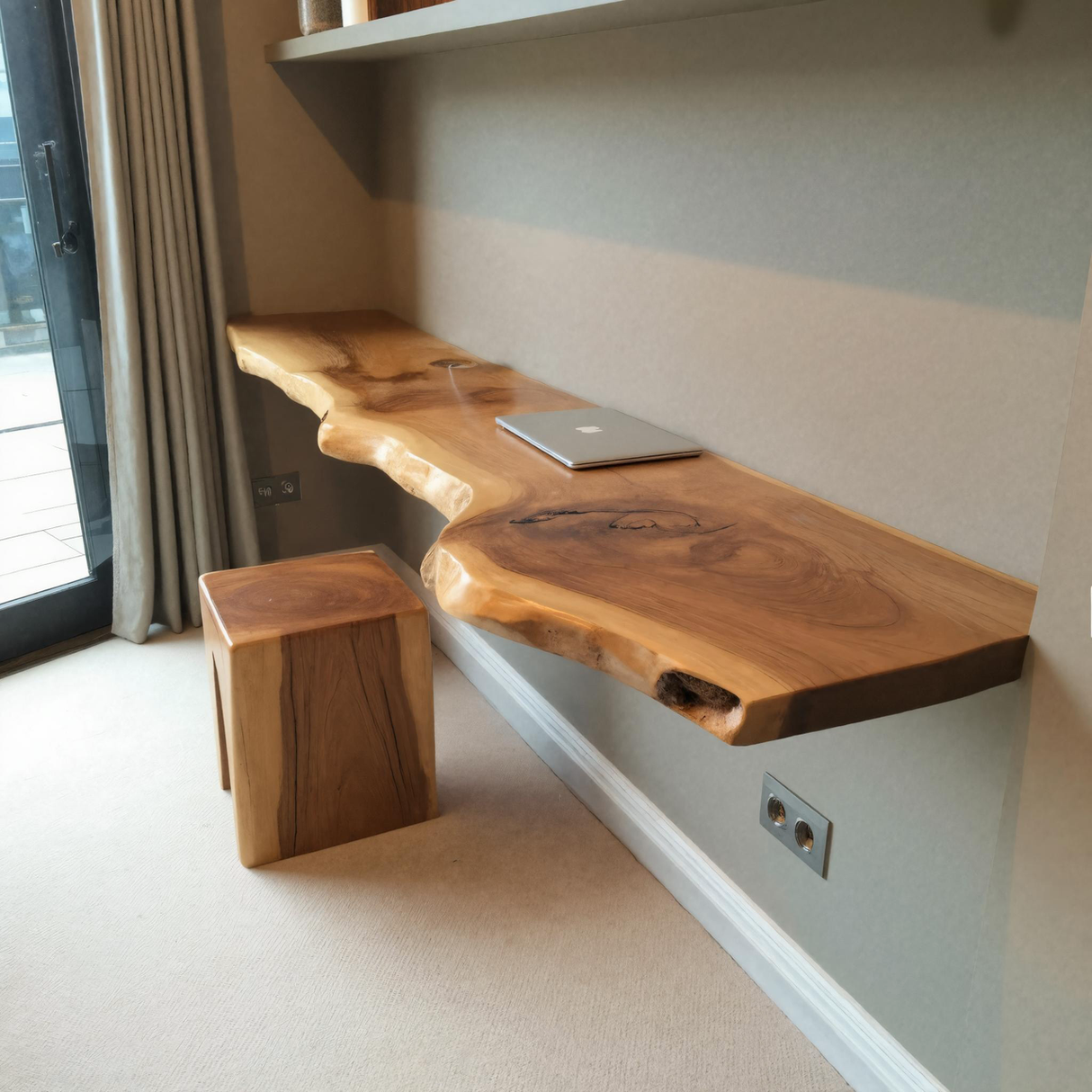 Modern Live Edge Floating Desk With Home Office Workspace