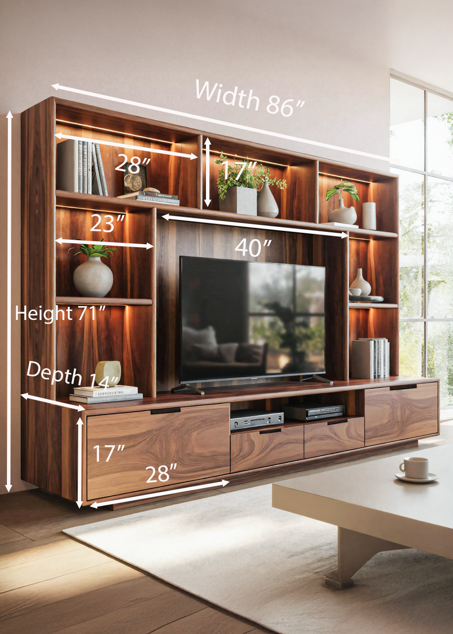 Modern TV Wall Unit With LED Shelves For Living Room