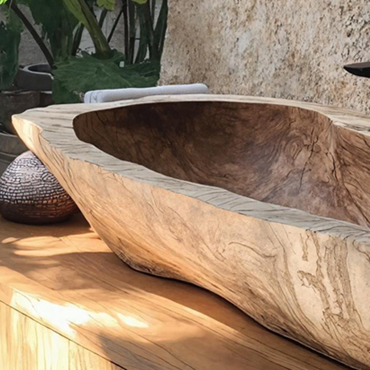 Mid Century Wood Wash Basin For Bathroom Interior Design