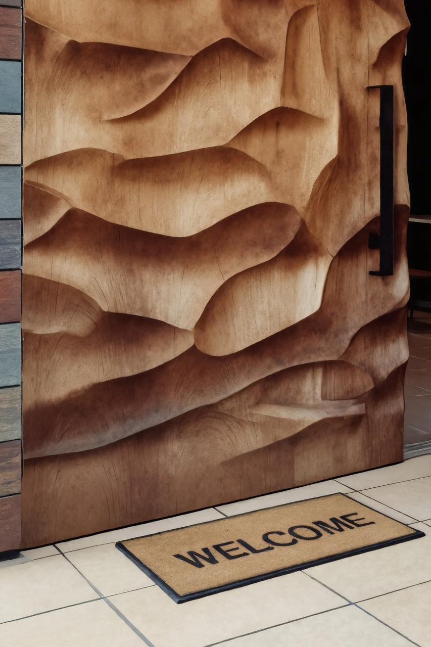 Modern Sculptural Carved Door With 3D Wave For Entryway Or Foyer