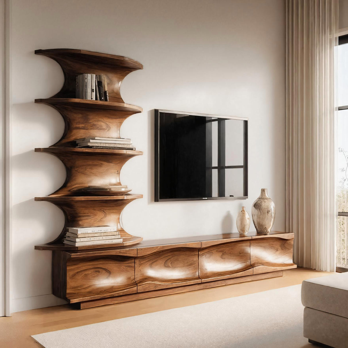 Modern TV Console With Vertical Shelving For Living Room