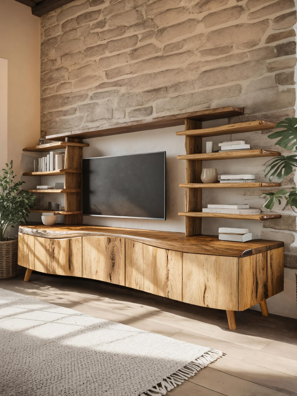 Modern TV Stand With Sculpted Storage For Living Room