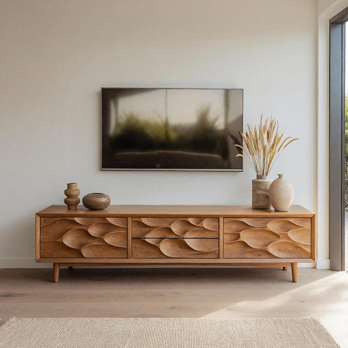 Artistic TV Stand Carved Storage Design For Living Room