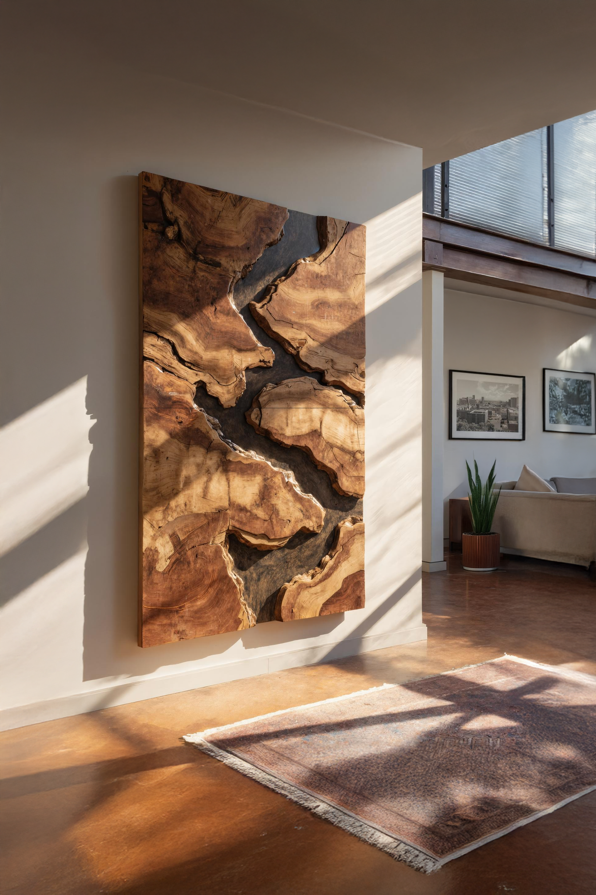 Mid Century Solid Wood Wall Sculpture For Living Room