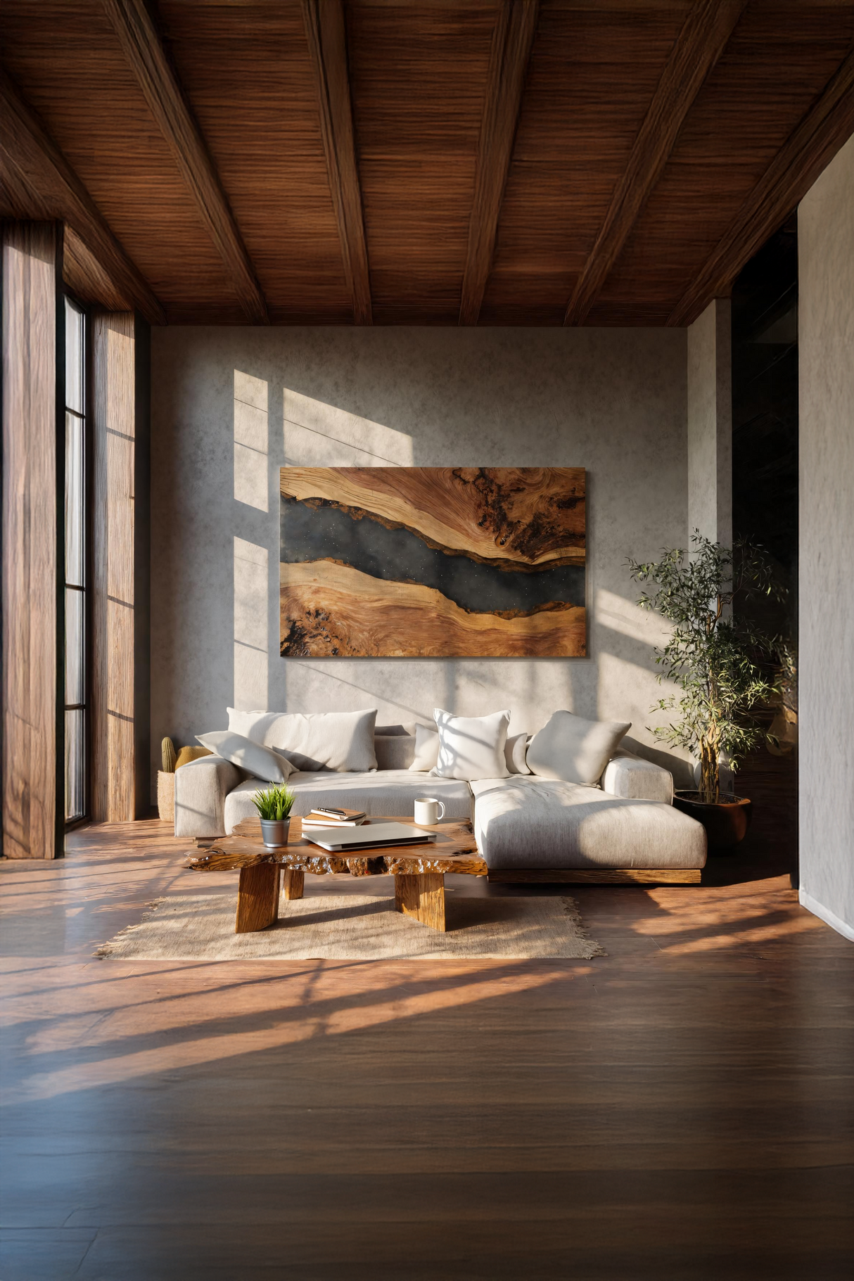 Modern Wooden Rectangle Wall Sculpture For Living Room