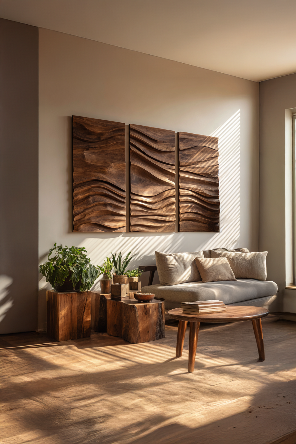 Mid Century Wooden Wall Sculpture For Entryway Decor