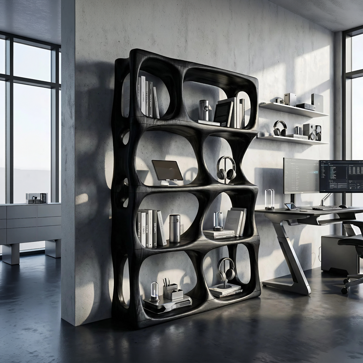 Contemporary Handcrafted Bookcase Display Organizer For Study Room