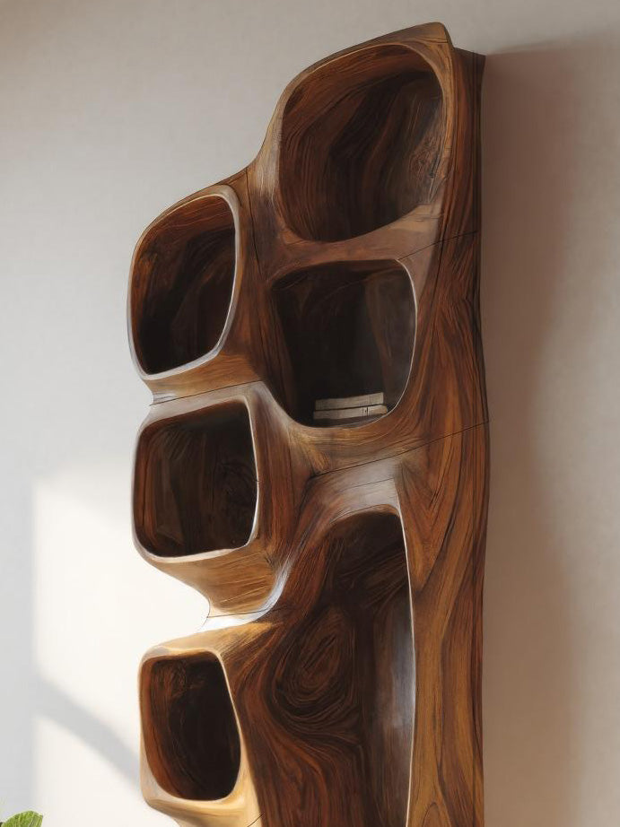 Sculptural Wall Shelf With Curved Compartments For Living Room