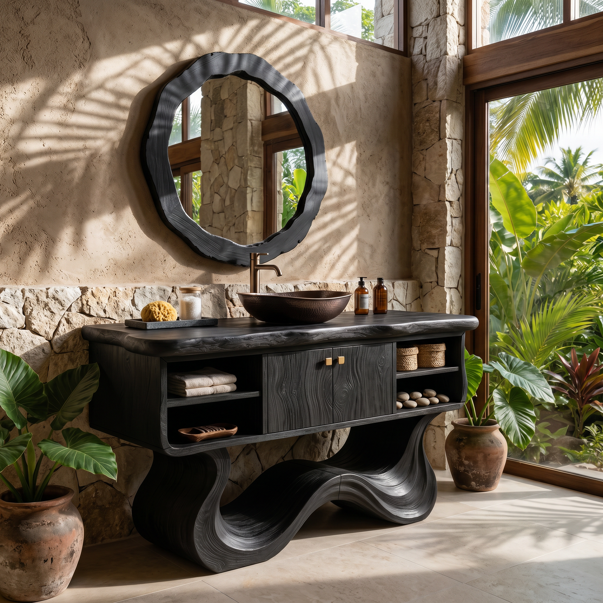 Modern Organic Vanity With Open Shelf For Spa Bathroom