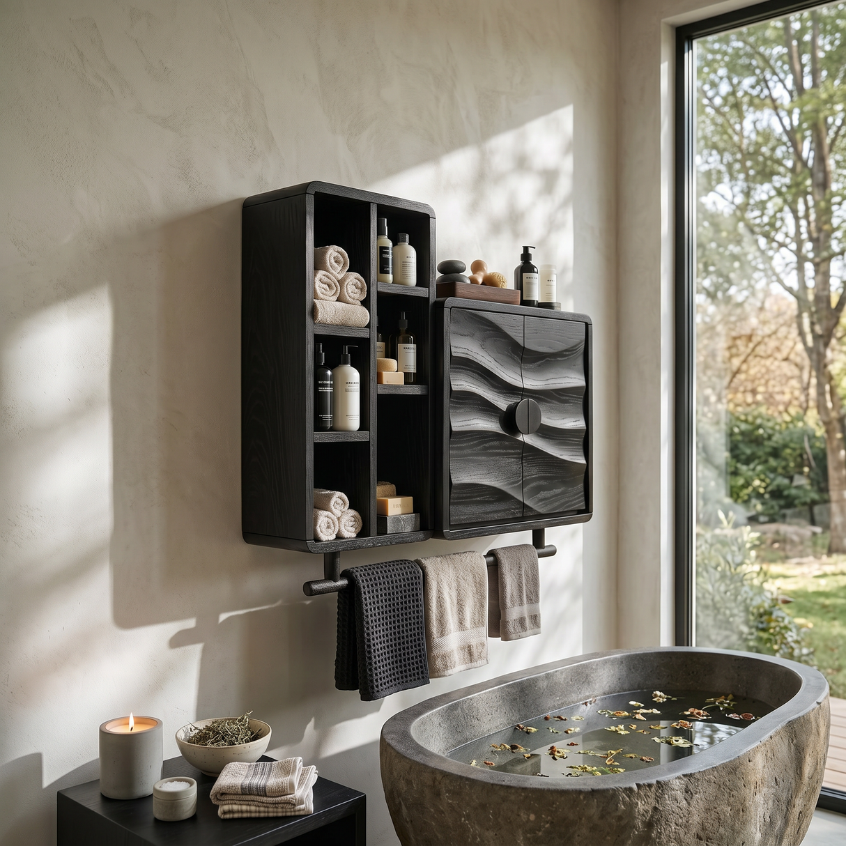 Scandinavian Wave Front Storage Cabinet Guest Suite