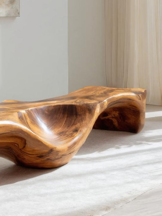 Organic Bench With Carved Wave Design For Living Room