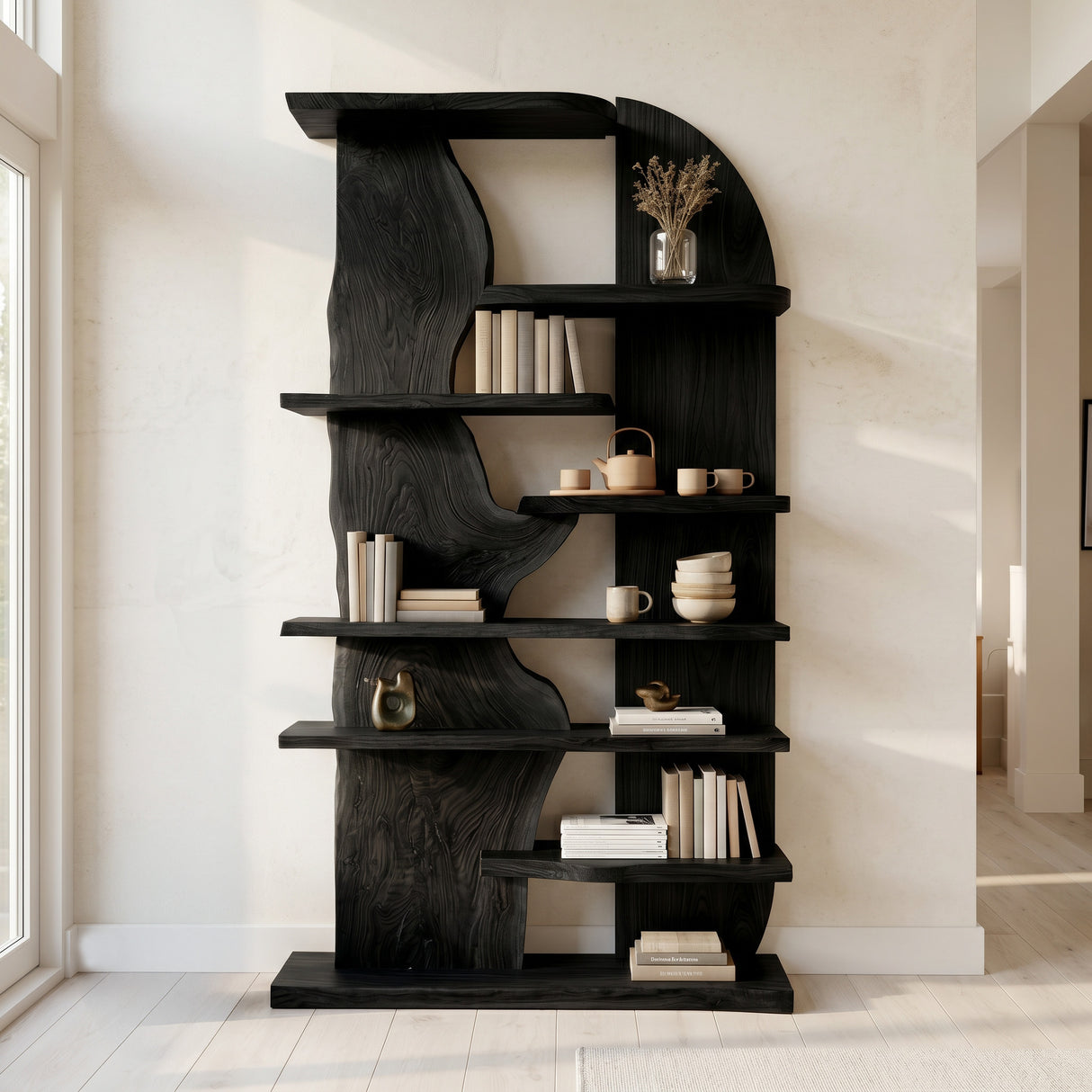 Minimalist Natural Wood Standing Shelf For Home Corner