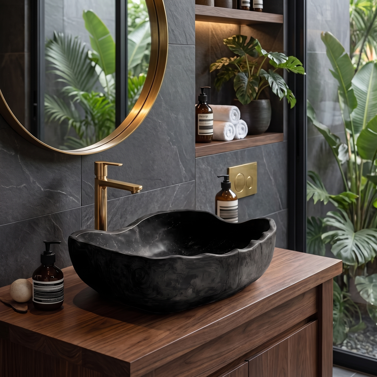 Solid Wood Sink Mid Century Look For Bathroom Interior