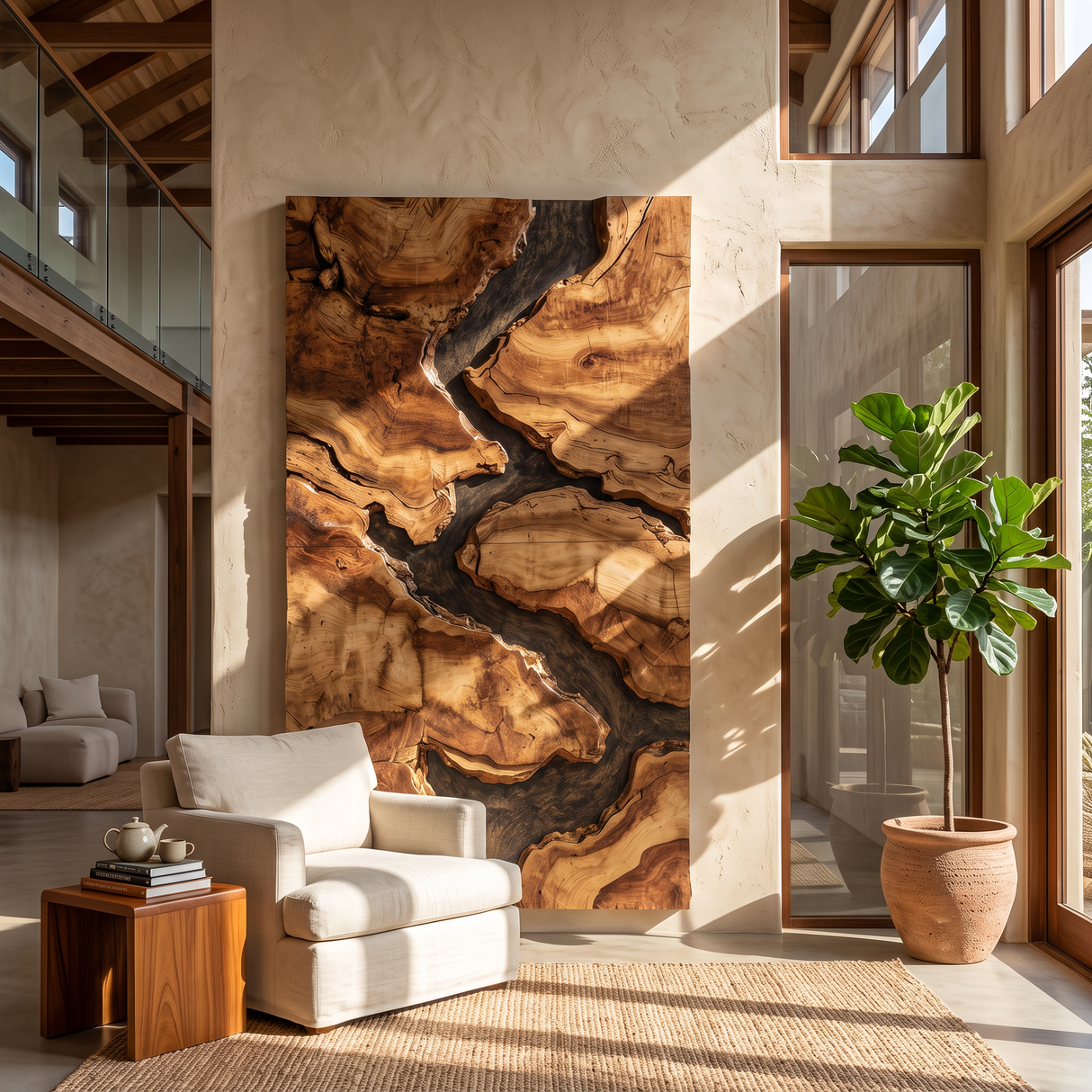 Mid Century Solid Wood Wall Sculpture For Living Room
