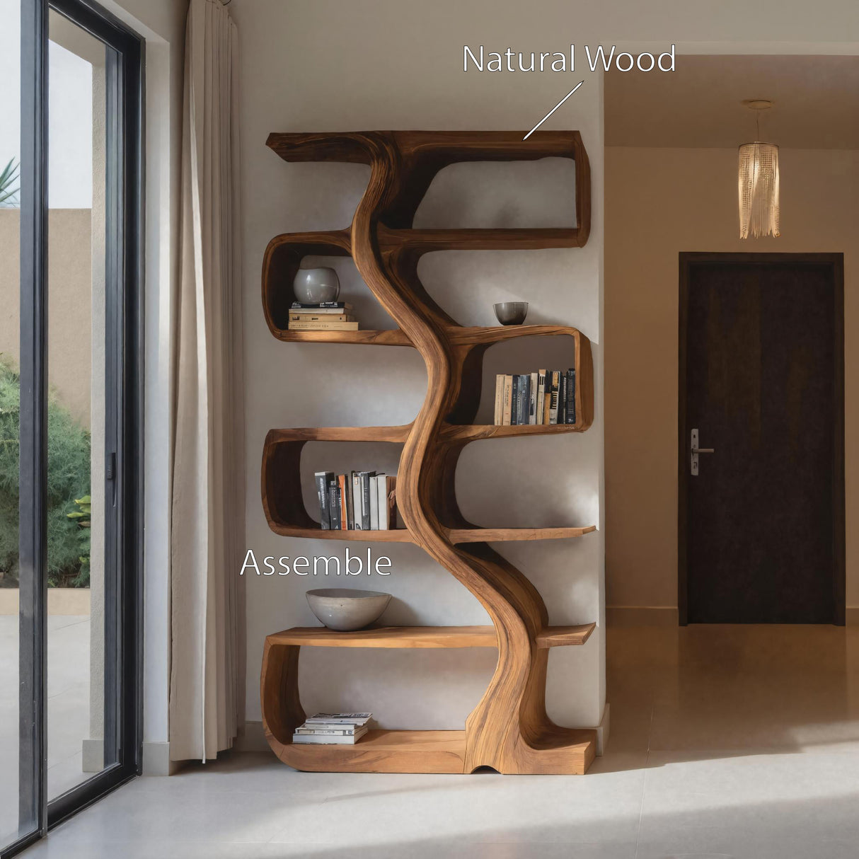 Organic Sculptural Bookshelf With Wavy Design For Living Room
