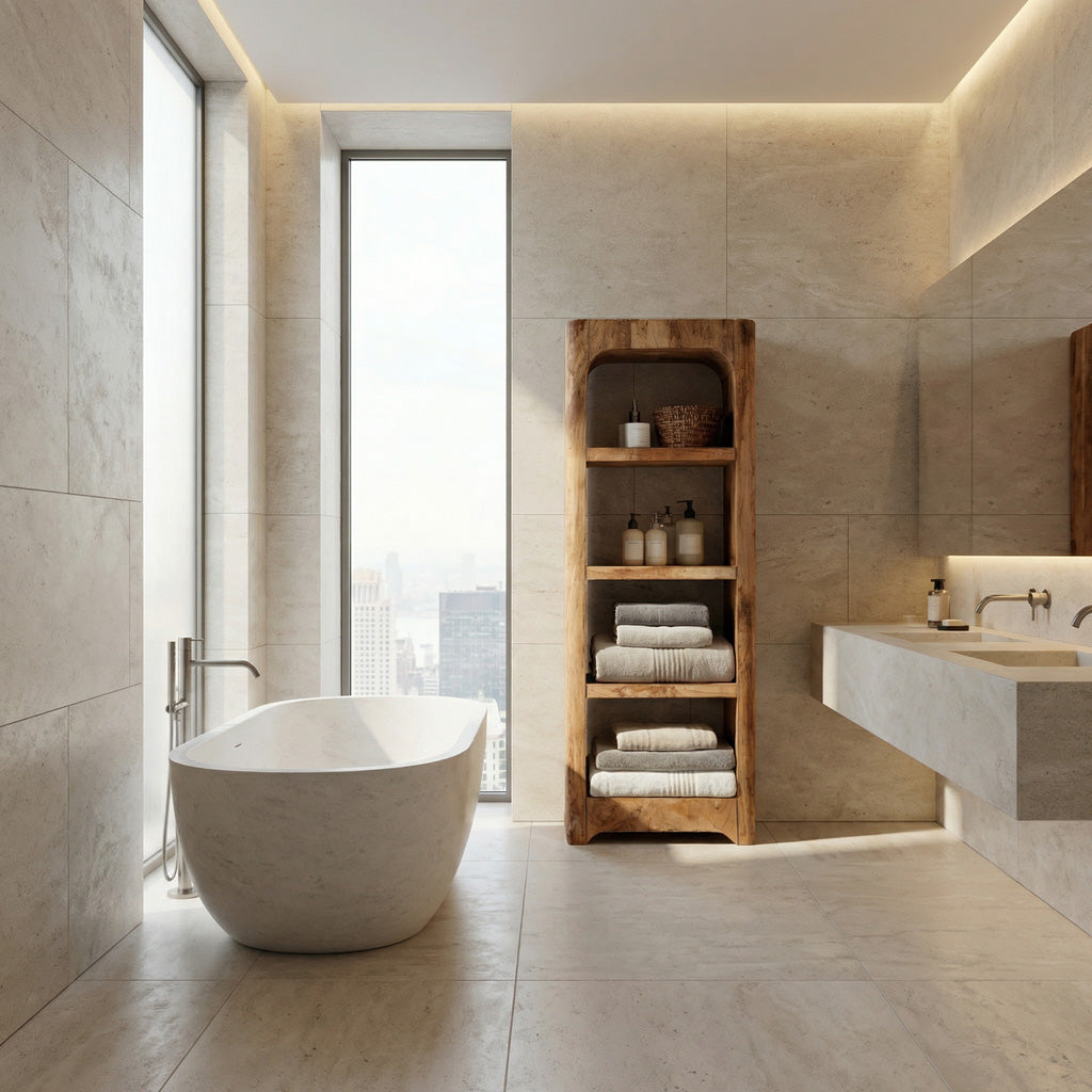Handcrafted Wooden Bathroom Shelf With Four Tiers For Bathroom