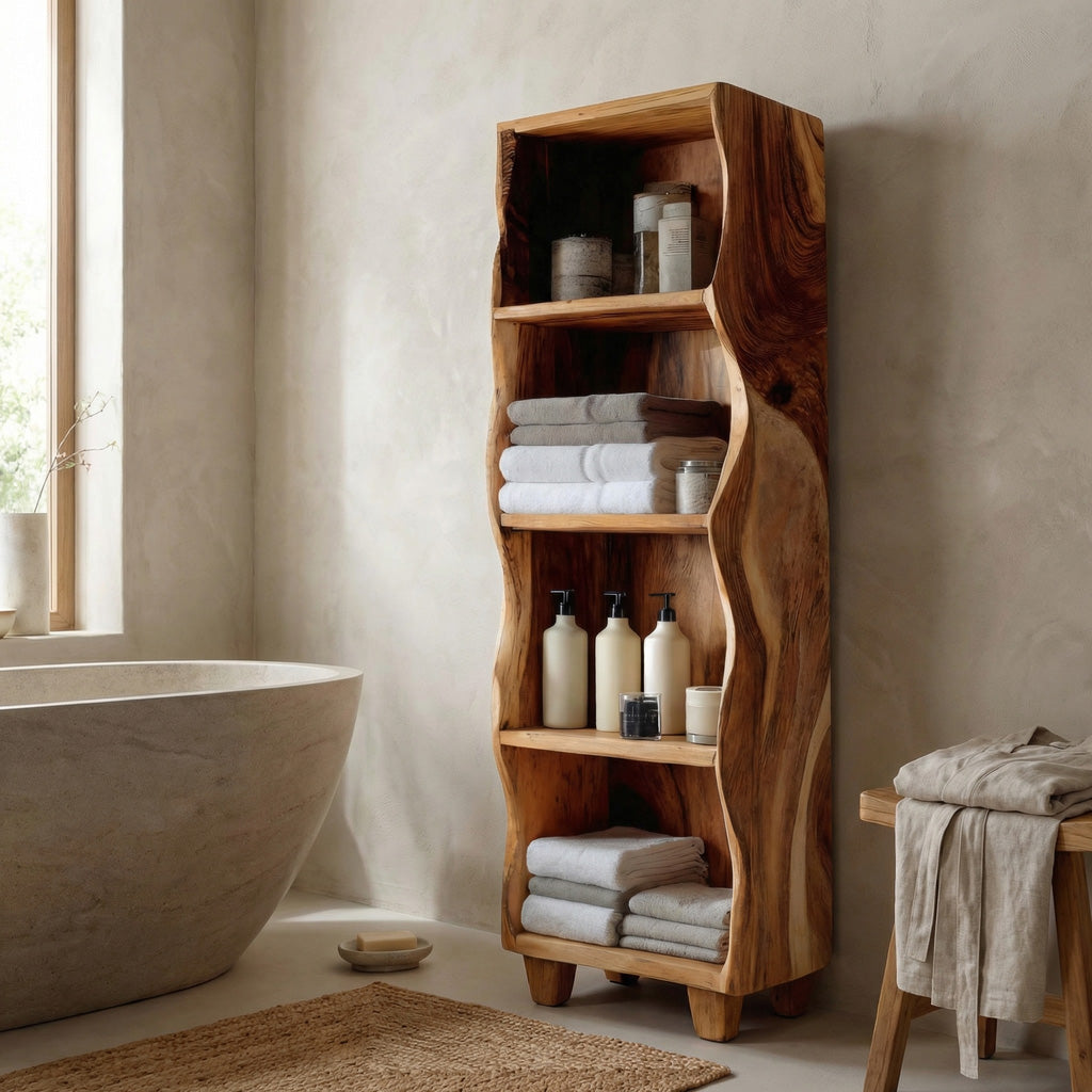 Modern Wooden Bathroom Cabinet With Flowing Edges For Spa