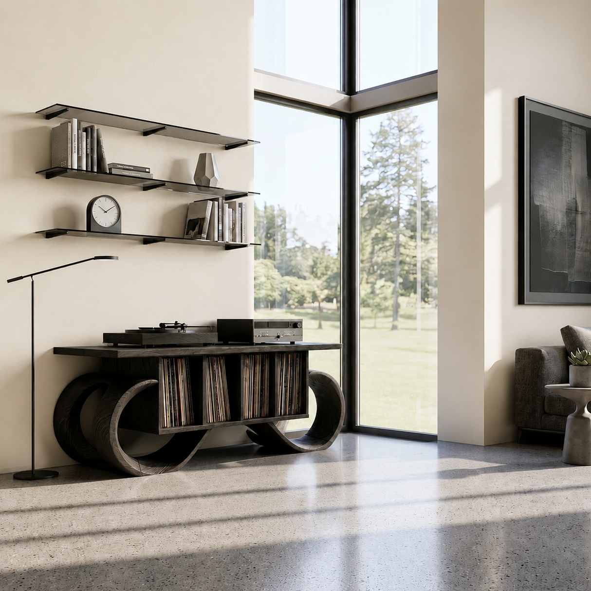 Sculptural Loop Record Player Console Creative Studio