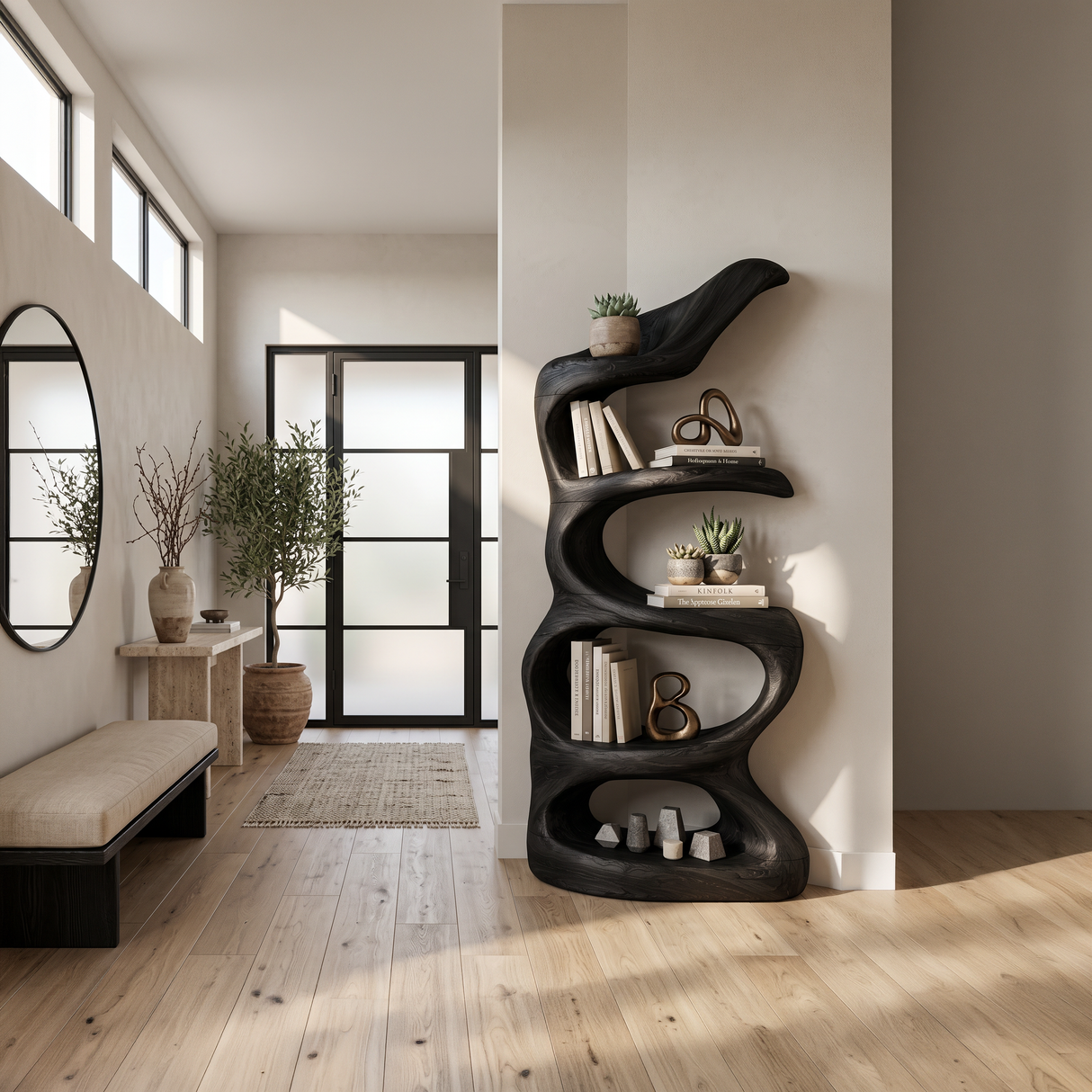 Organic Abstract Freeform Bookcase For Designer Living Room