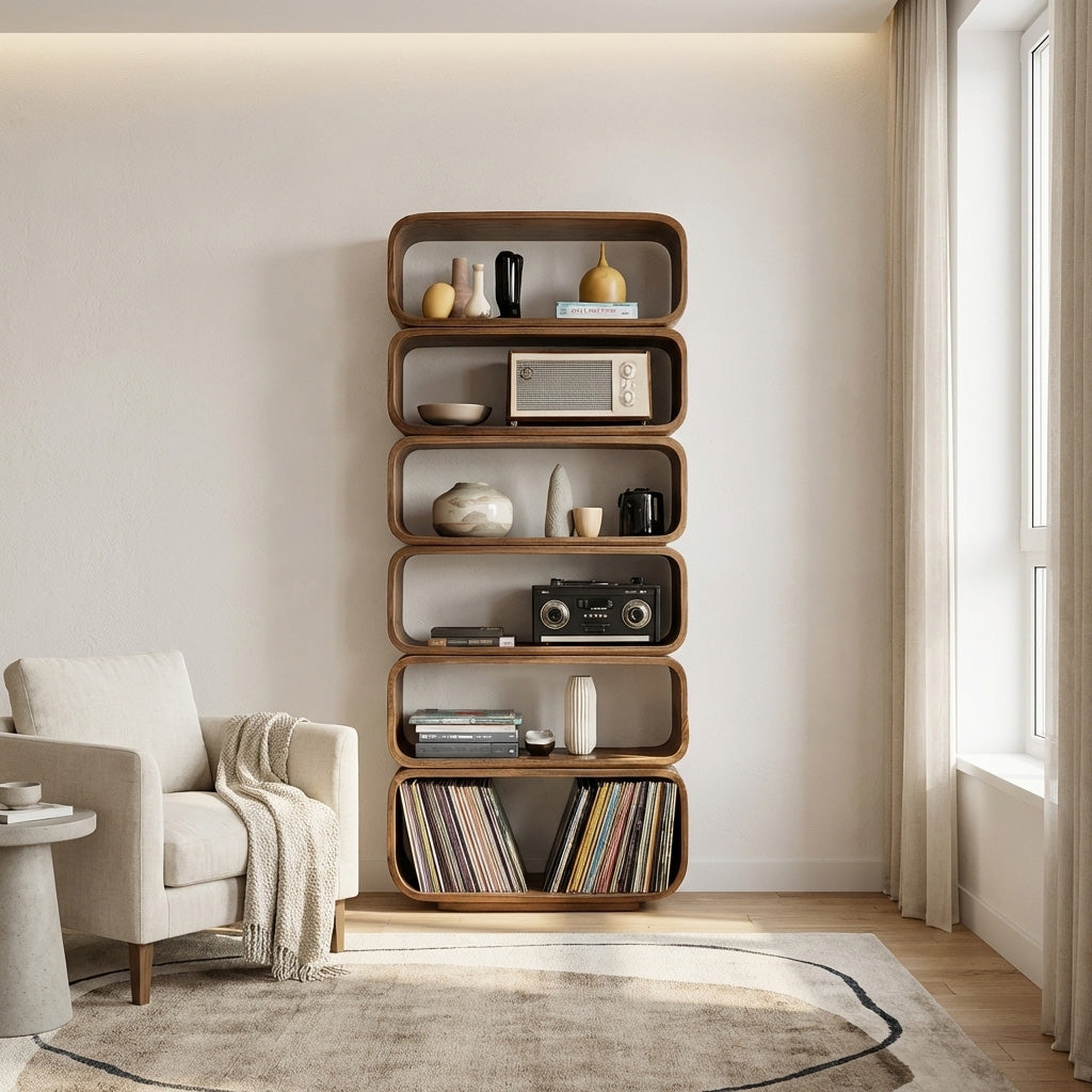 Contemporary Wooden Standing Shelf For Living Room Decor