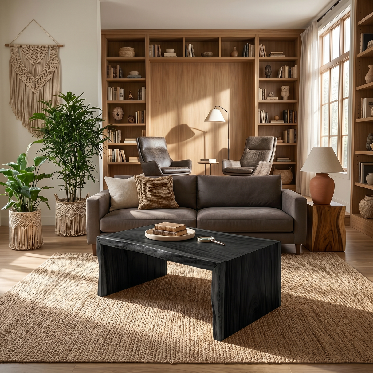 Minimalist Wood Coffee Table For High Ceiling Room