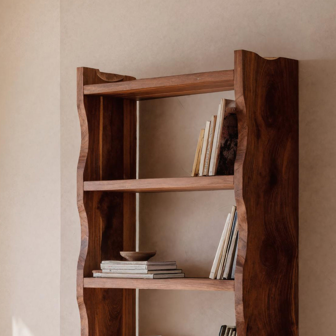 Modern Vertical Bookshelf With Natural Grain Design For Living
