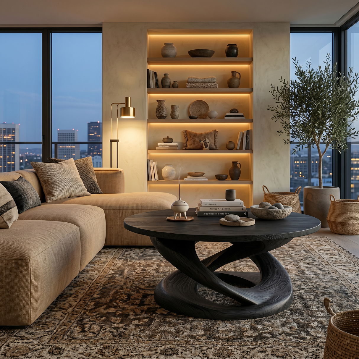 Round Coffee Table With Twisted Pedestal For Luxury Living Room