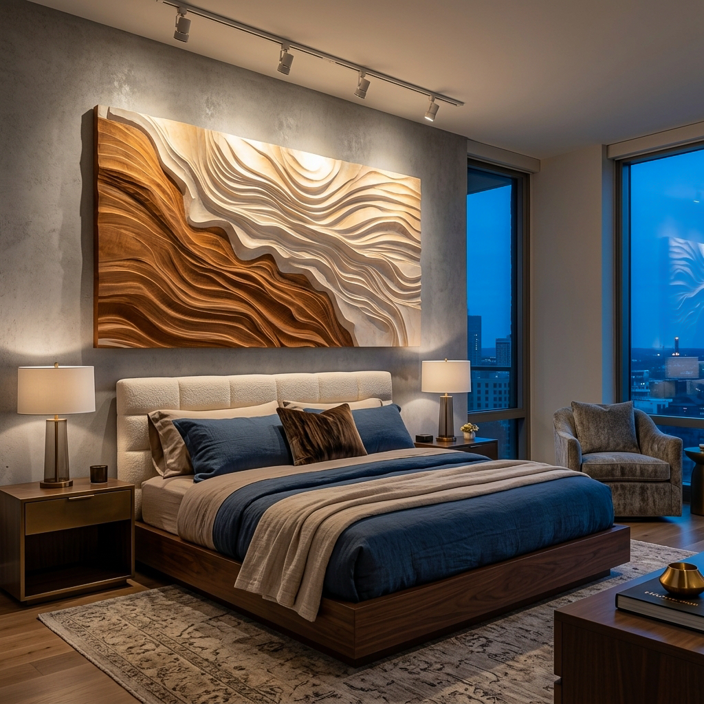 Modern Wooden Wave Wall Art For Bedroom
