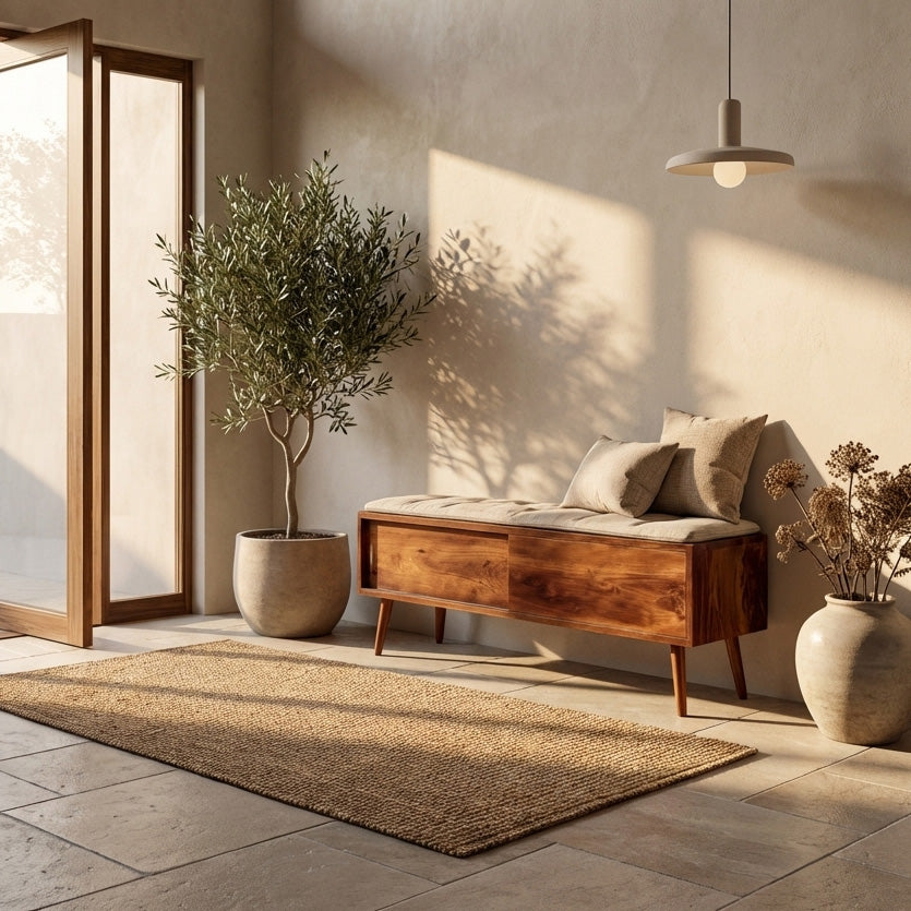 Modern Wooden Storage Bench For Entryway Or Hallway