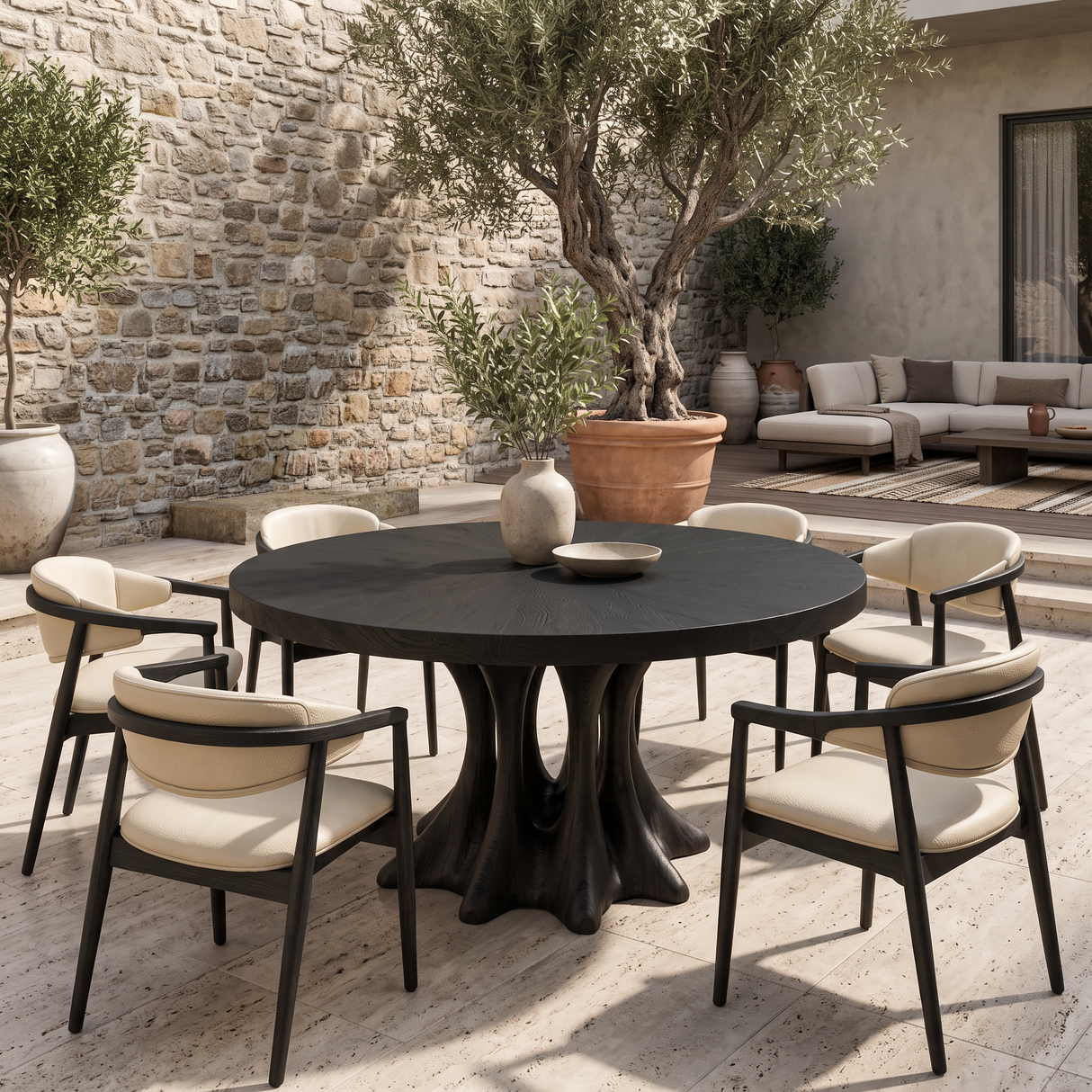 Modern Round Dining Table Multi Column Pedestal For Designer Dining