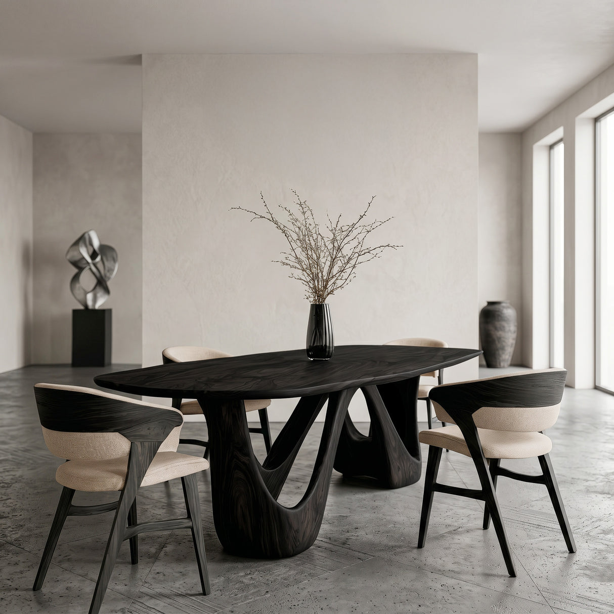 Organic Dining Table With W-shape Base For Dining Room