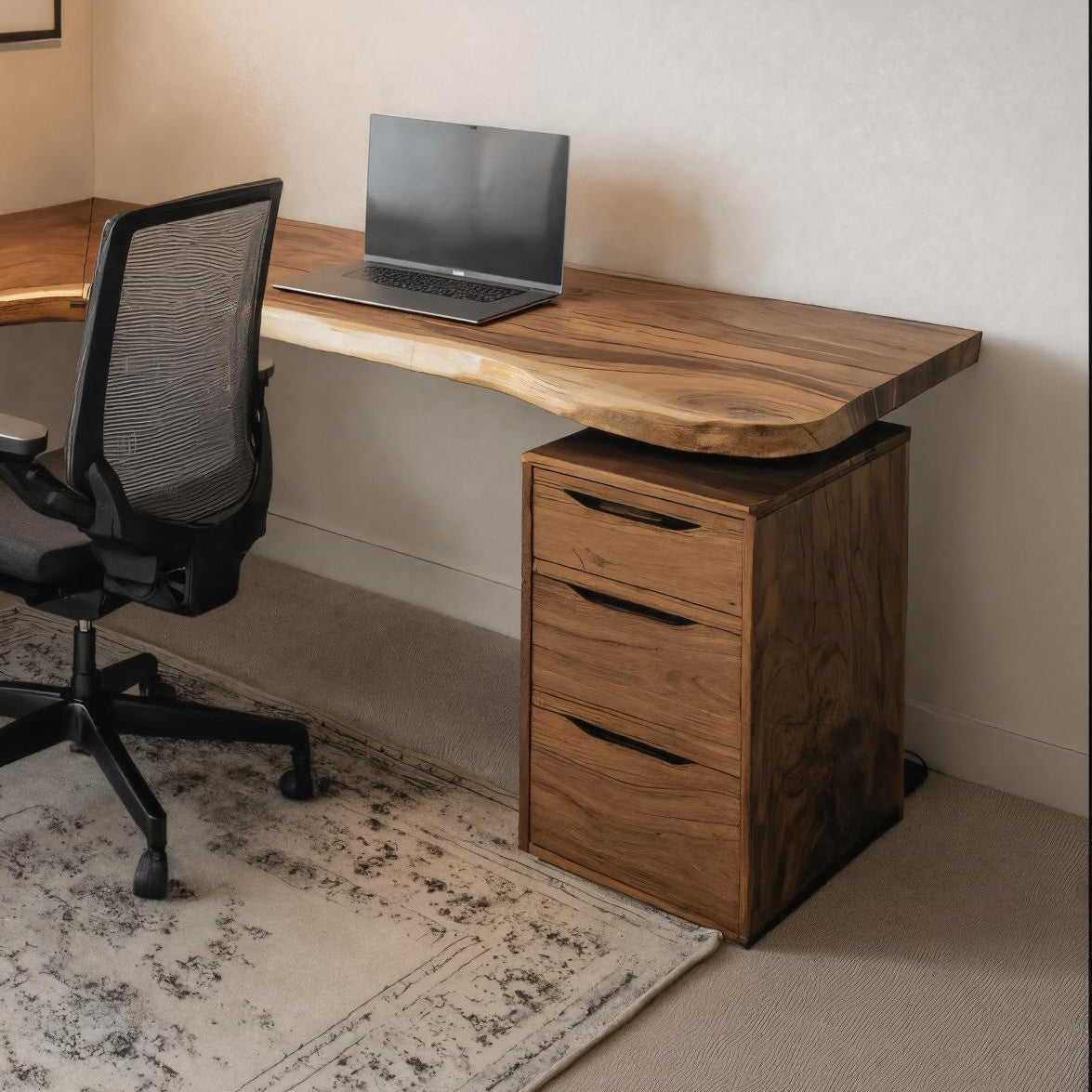 Organic L Shaped Corner Desk With Drawer For Home Office