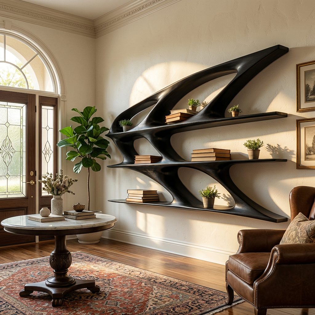 Organic Sculptural Wooden Bookshelf For Living Room Statement