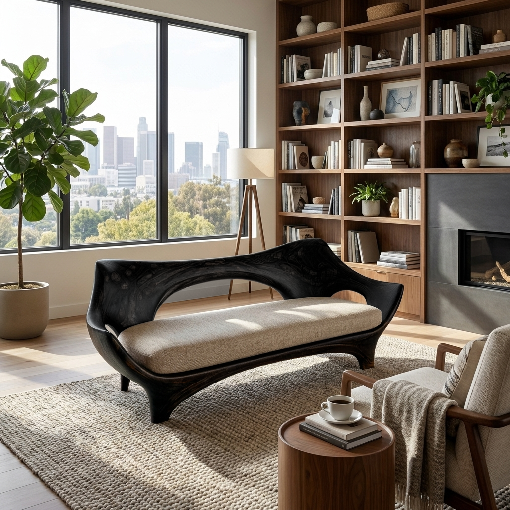 Modern Wooden Sofa With Sculptural Shape For Home Living